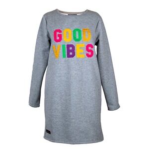 Simply Southern Gray Long Sleeve Good Vibes Sweatshirt Dress Sherpa‎ Lined